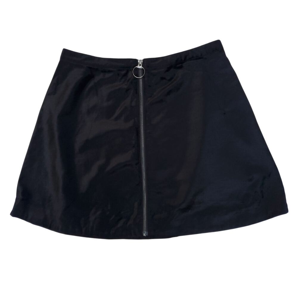 Free People Funkytown Black Velvet A line Mini Skirt Zip Front Sz 12 NWT - Picture 2 of 16